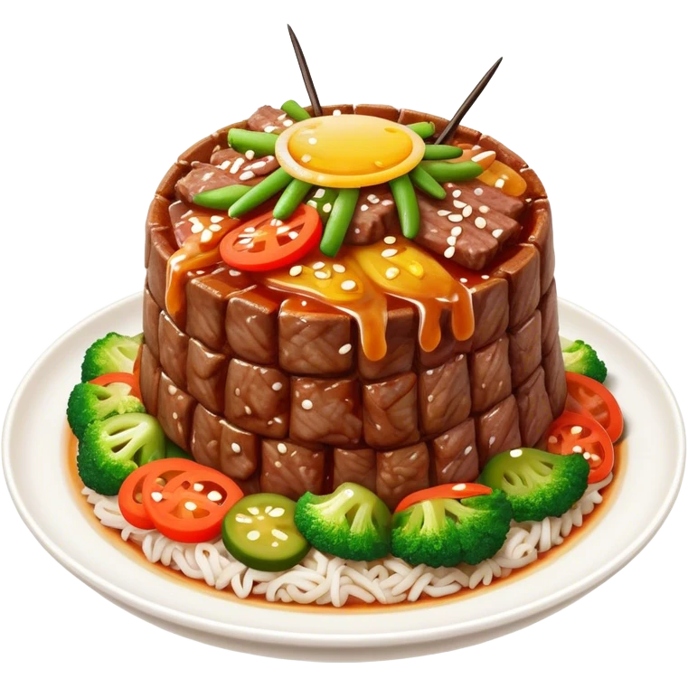 Cinematic Realistic Bulgogi Dish Emoji, featuring tender, marinated beef stir-fried with vegetables rendered with dynamic textures and mouth-watering lighting. emoji
