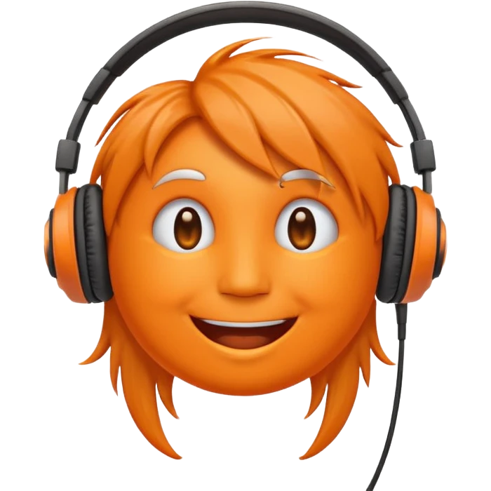 Orange happy face emoji with a couple of hair,headphones,and antennas. emoji