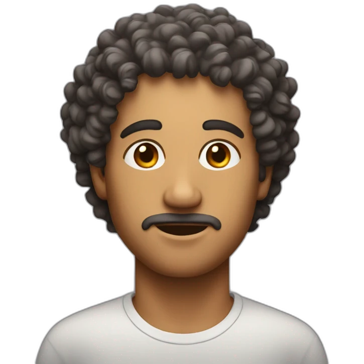 man with curly hair with a lid on his head emoji