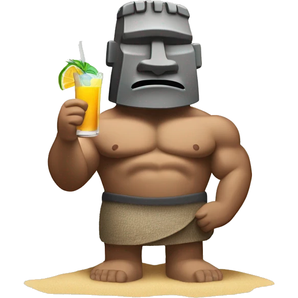 MOAI FLEXING MUSCLE WITH A COCKTAIL ON THE BEACH emoji