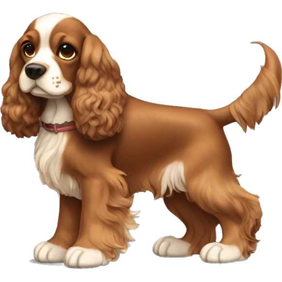 brown angel wing cocker spaniel. Dog sits show the whole body. emoji
