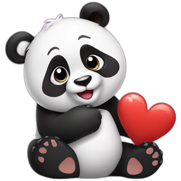 panda looking at a heart on its paw emoji