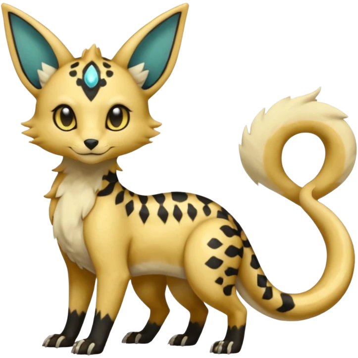 Shiny whitish golden brown beige Goldilocks cream-colored Celestial Salandit-Umbreon-Genet-Noivern-Noibat-Serval-Hybrid (Full body) emoji