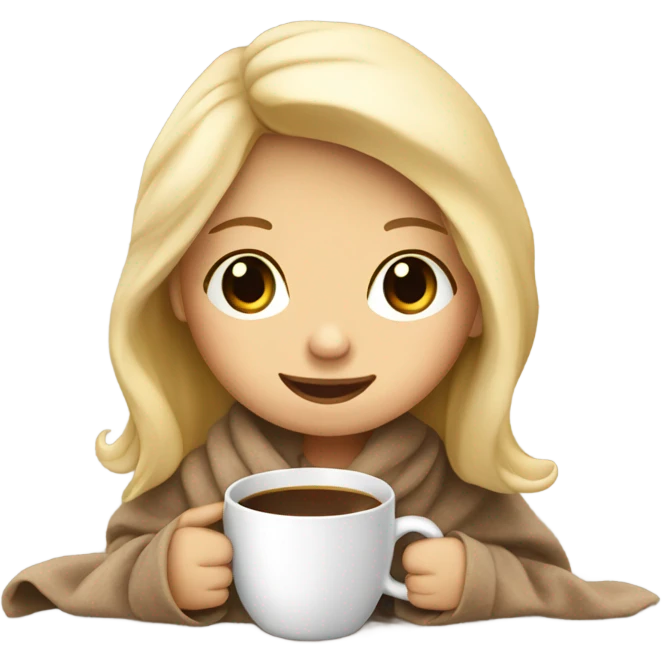 Cute little blonde girl coffee and blanket emoji