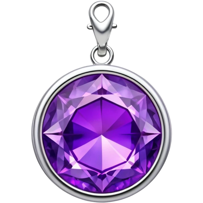 extra close-up round cut purple sugilite holographic gem with silver metal frame charm, no gemstone accents emoji