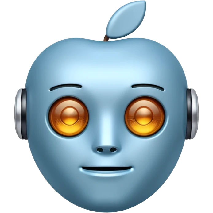 light blue robot emoji with digital face, apple style emoji