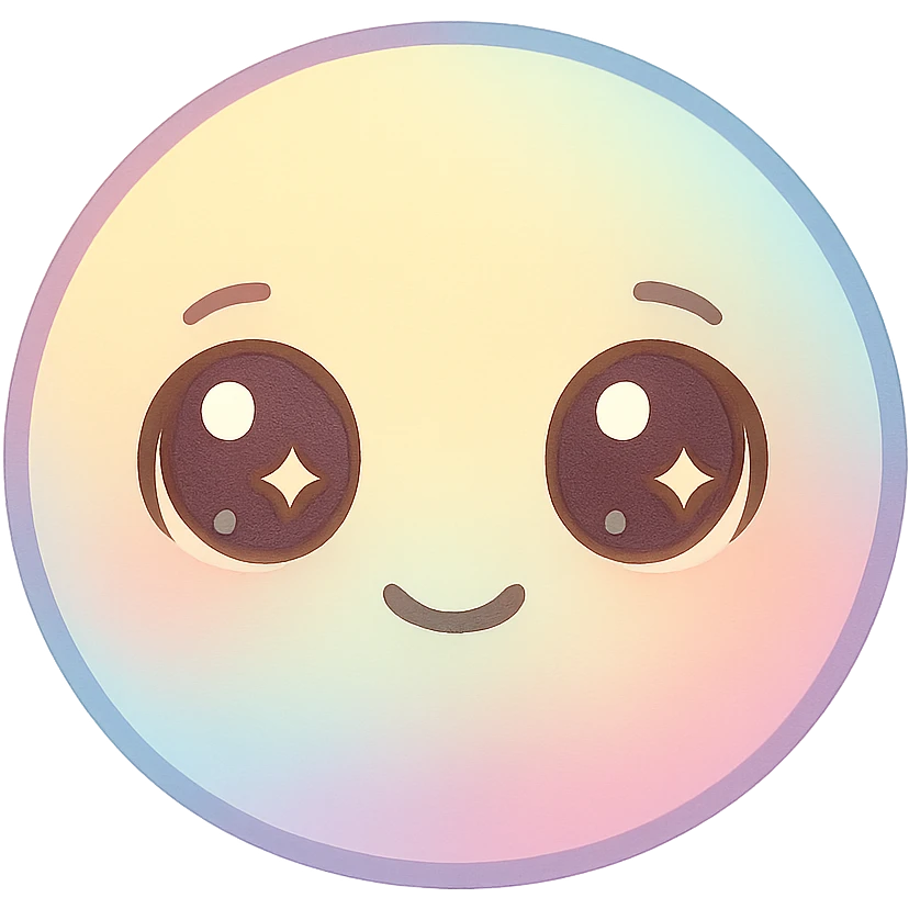 cute emoji, round face, big sparkling eyes, small smile, pastel colors emoji