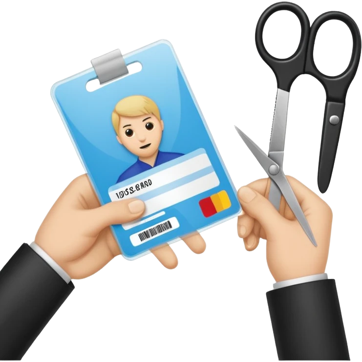 Scissors cutting an ID card in 2 parts.hyper realistic emoji