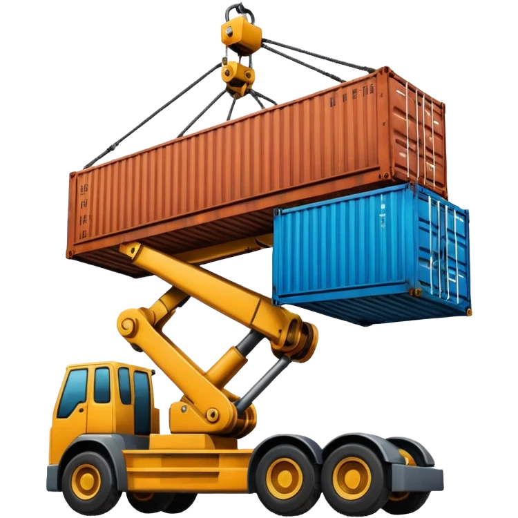 Container being lifted by a large machine, import. emoji