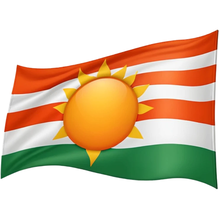Flag with with red, white and green horizontal flag and an orange/yellow pointed sun in the middle emoji