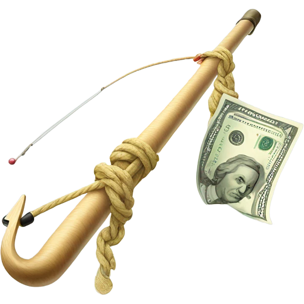 Fishing pole catching cash emoji