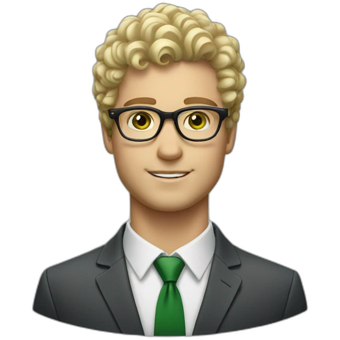 blond short curly hair man with glasses and green eyes in a suit portrait emoji