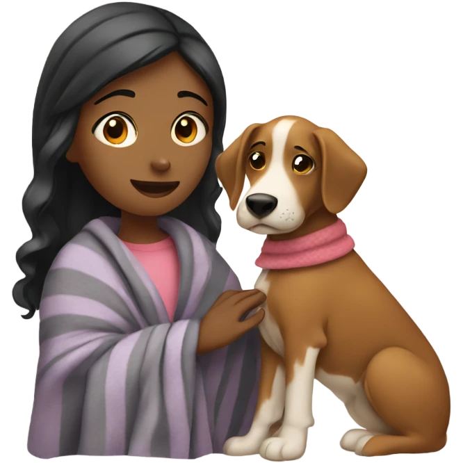 girl with a blanket petting a dog emoji