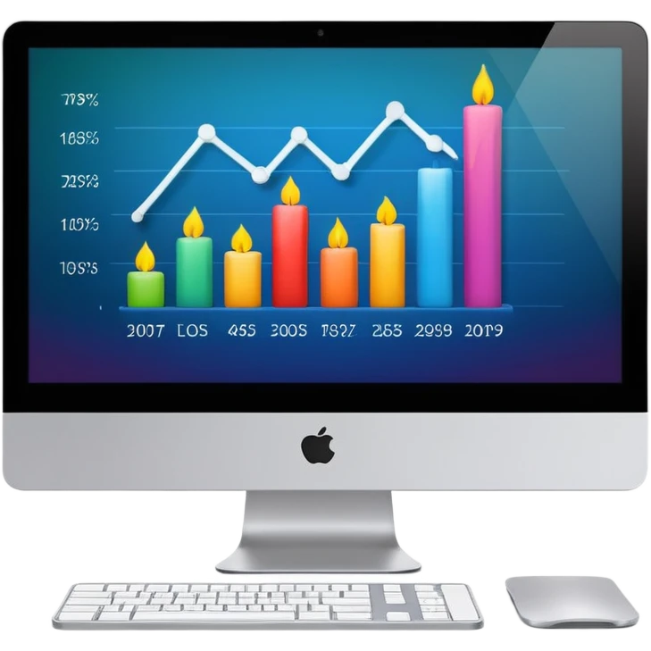 iMac computer with a stock candlestick graph on the screen, simple and clean, no text emoji