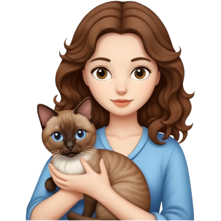 woman with brown wavy hair hold siamnesscat emoji