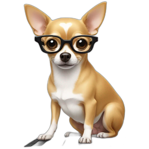 chihuahua on a computer with glasses emoji