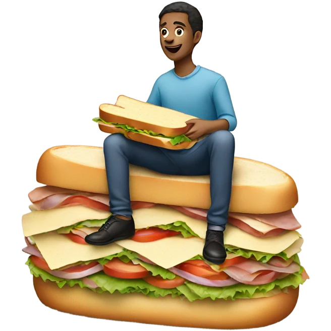 Person eating and sitting on top of big sandwich emoji