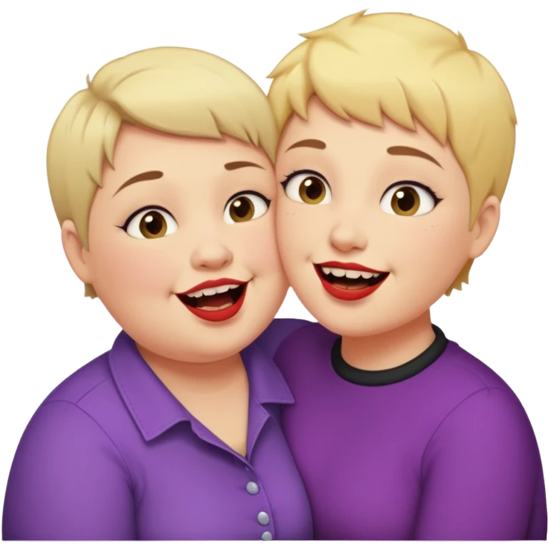 Chubby ugly lesbian kissing tall butch lesbian with huge teeth and short hair emoji