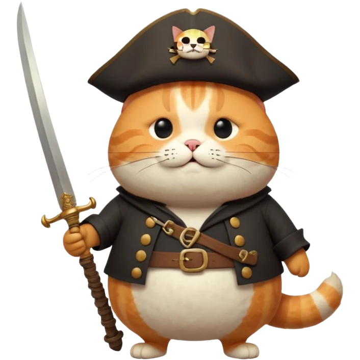 Anthropomorphic, cute fat cat pirate, dynamic, Q version proportions, form by Jon Klassen and Nicola Kinnea full body, rich details 8k, isolated on white background emoji