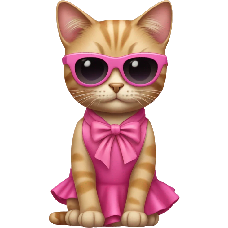 Cat with a sunglass and a pink dress with a pink bow on head emoji