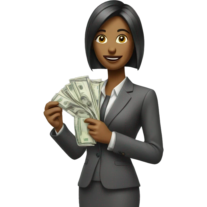 business woman with a piece of paper in the one hand and money in the other emoji