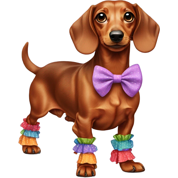 red mini dashund with cute bows and frilly socks  emoji