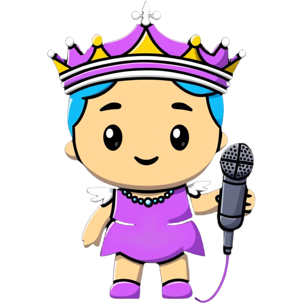A rock and roll queen with a crown, microphone, and punk rock attitude emoji