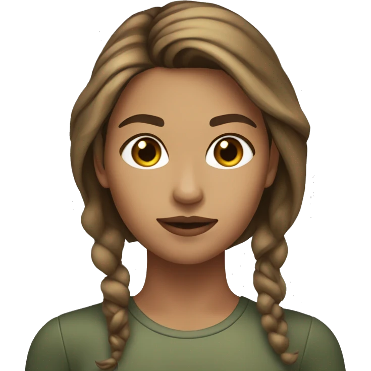 A young woman with light brown hair and dark highlights with olive skin emoji