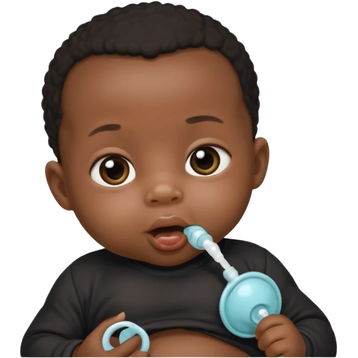 Black newborn baby, pacifier in mouth emoji