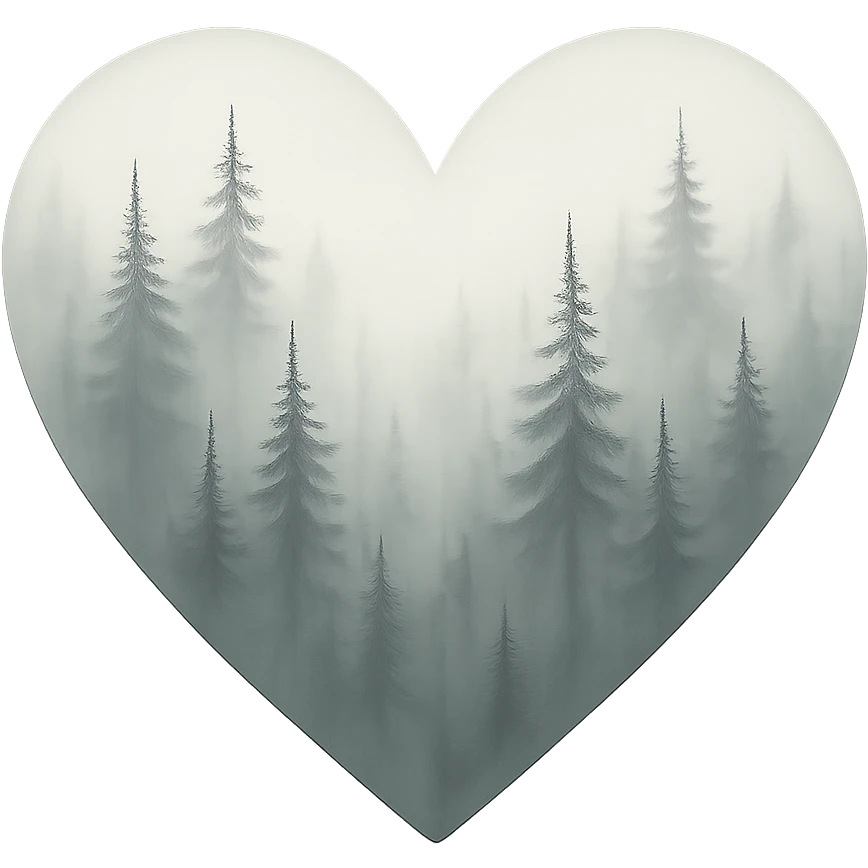 heart with a misty pine forest, clean digital illustration emoji