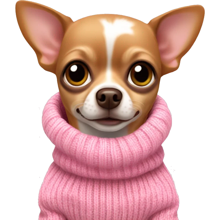 brown Chihuahua wearing pink sweater ￼ emoji