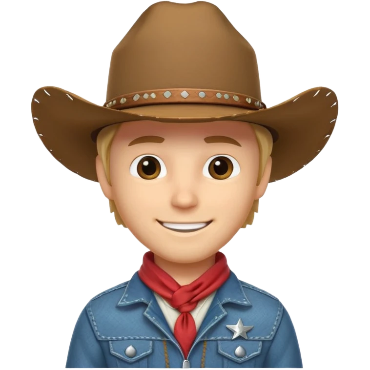 cute cowboy portrait, head and shoulders only, cowboy hat, bandana, western jacket collar, confident smile, 3D cartoon, mobile game icon style, clean background, no text, no watermark
 emoji
