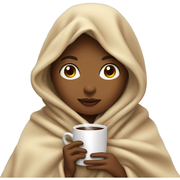 girl inside a blanket sipping coffee eyes closed emoji