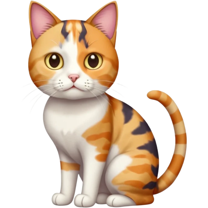 full body colourful calico tabby cat with disproportioned head with an anxious face and fully white front legs emoji