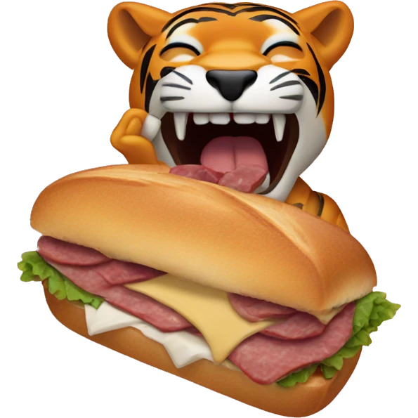 Tiger eating a pastrami sandwich  emoji