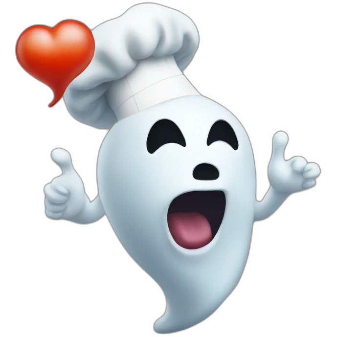 ghost wearing chef hat and blowing kiss emoji