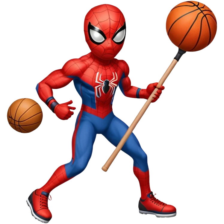 Spider-Man with a basketball and a hockey stick emoji