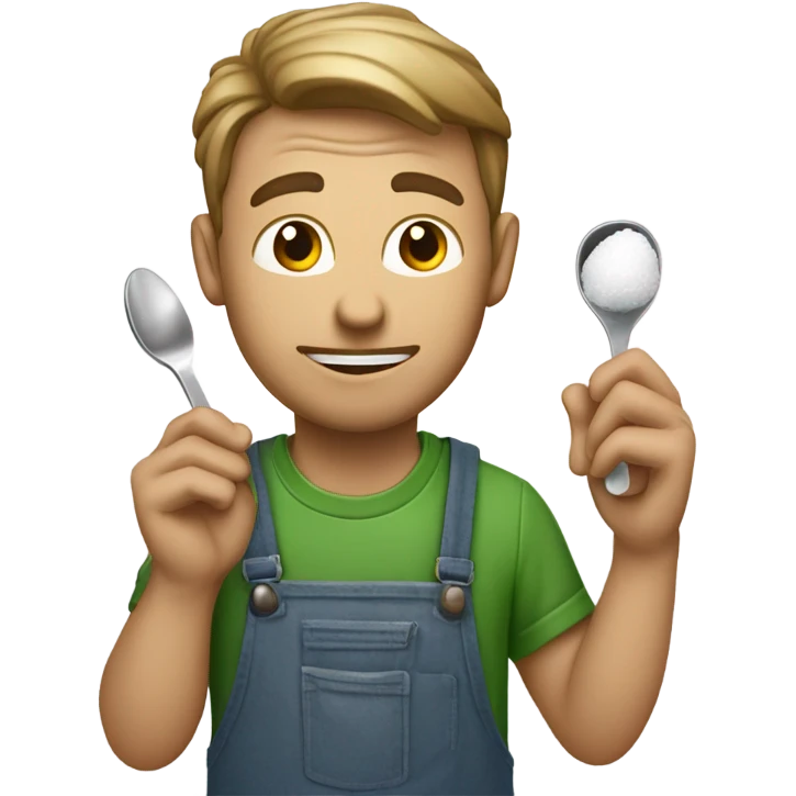 Create a man with a spoon of sugar next to his face with a lighter underneath emoji