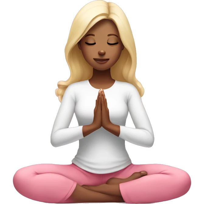 White skin blonde Girl doing praying yoga pose in pink tones half body emoji