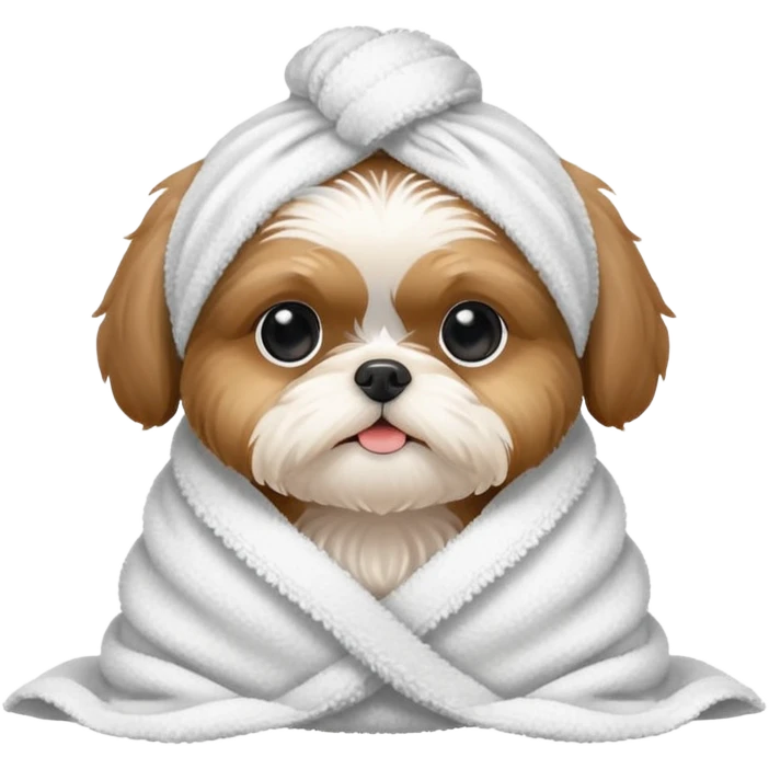 shihztu puppy wrapped in a towel emoji