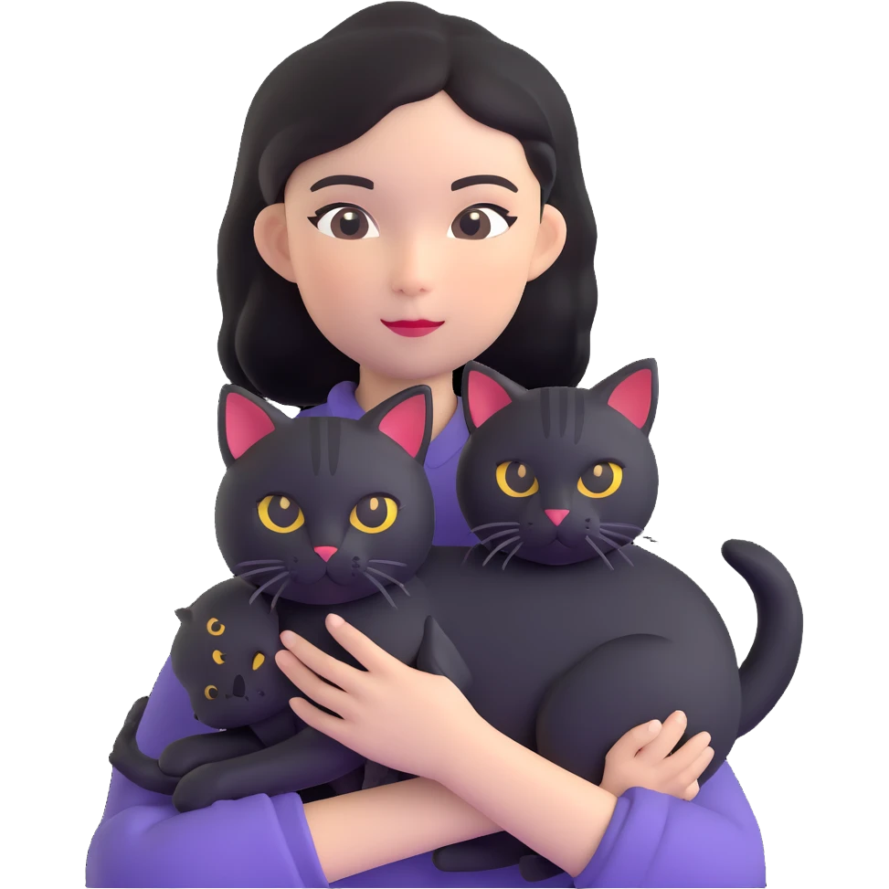 Young woman in black clothes with a black-patterned Chinese domestic cat emoji