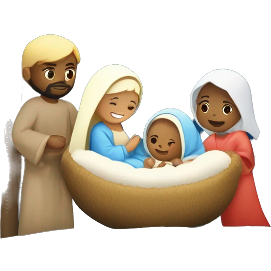 Nativity with a light skinned Mary, light skinned Joseph, and light skinned baby Jesus in the manger, with a bright star in the night sky emoji