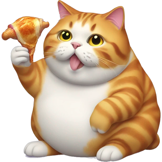 Fat Cat eating a iridescent chicken leg emoji