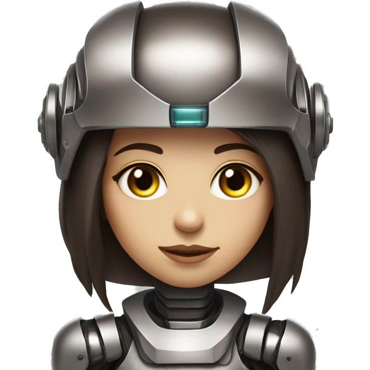 Cyborg robot girl dark brown long hair and helmet and eyelashes emoji