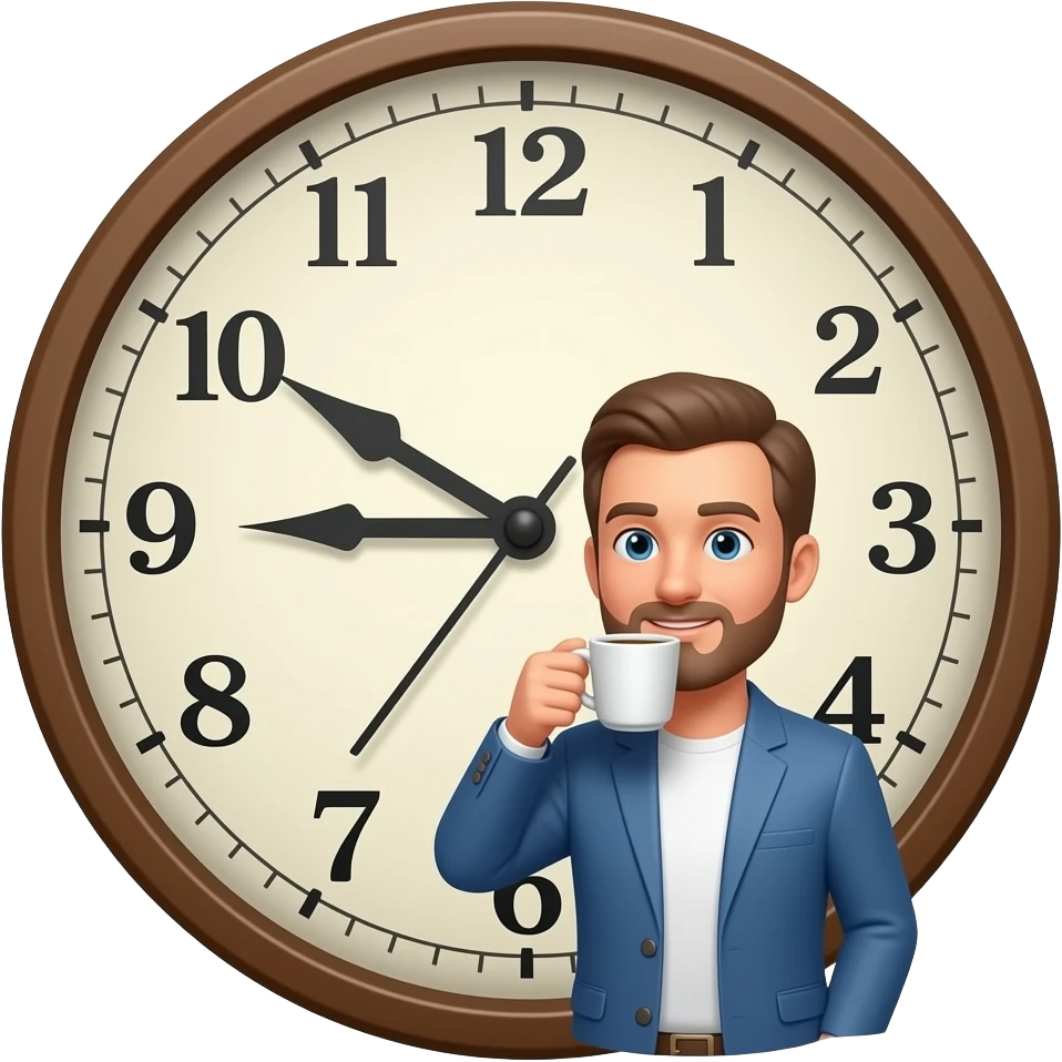 coffee with man and clock in the background and homeostasis emoji