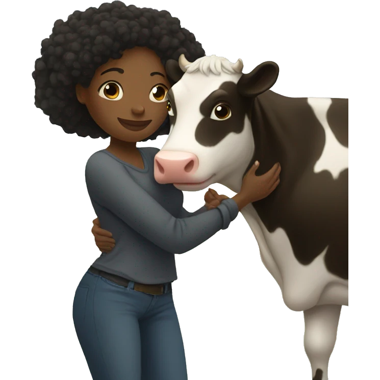 Black woman hugging a cow emoji