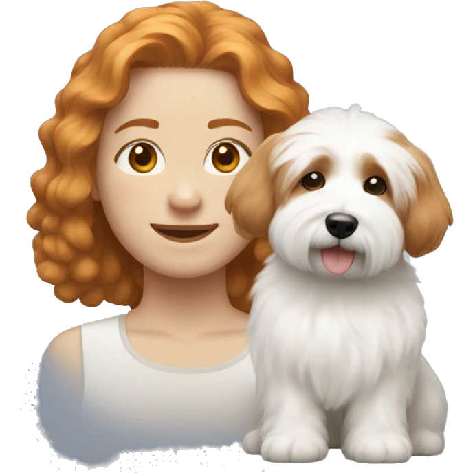 ginger short haired person with a coton de tulear emoji