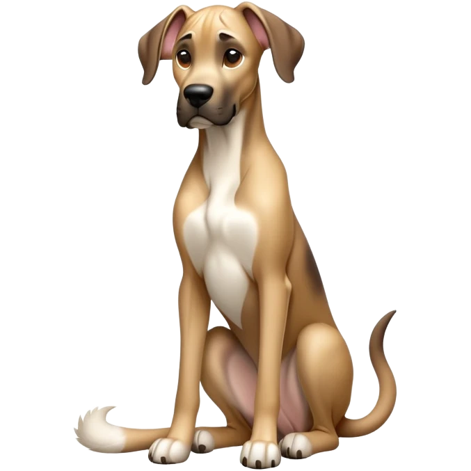 cinematic-[fawn great dane]-realistic-full-body-sitting-emoji,-tail-resting-loosely-beside-its-paws,-head-tilted-dramatically,-sleek-[fawn]-fur,-simplified-yet-realistic-focused-features,-highly-detailed,-glowing-with-an-almost-sarcastic-glow emoji