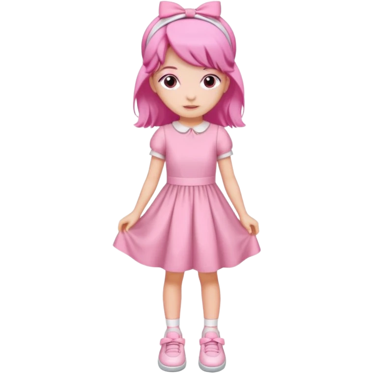 A girl wear a a pink pink dress and pink wacth and a pink hairband and a white shoes emoji
