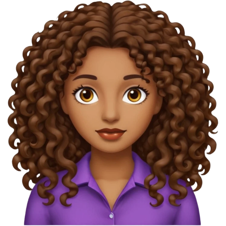 mujer morena cabello rizado largo castaño, ojos oscuros emoji